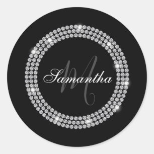 Diamonds Monogram Classic Round Sticker