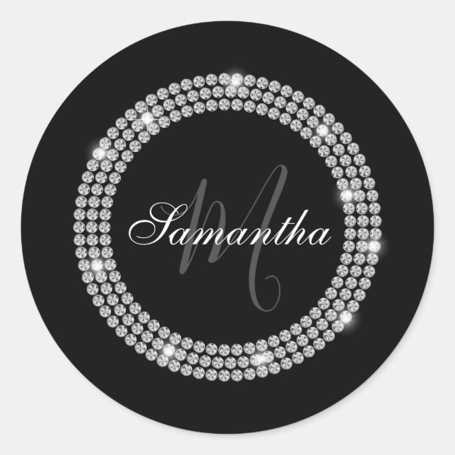 Diamonds Monogram Classic Round Sticker (Front)