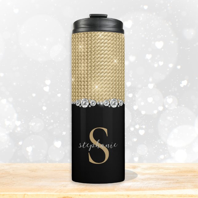 Diamonds Monogram Gold Black Luxury Sophisticated Thermal Tumbler (Diamonds Monogram Gold Black Luxury Sophisticated Thermal Tumbler)