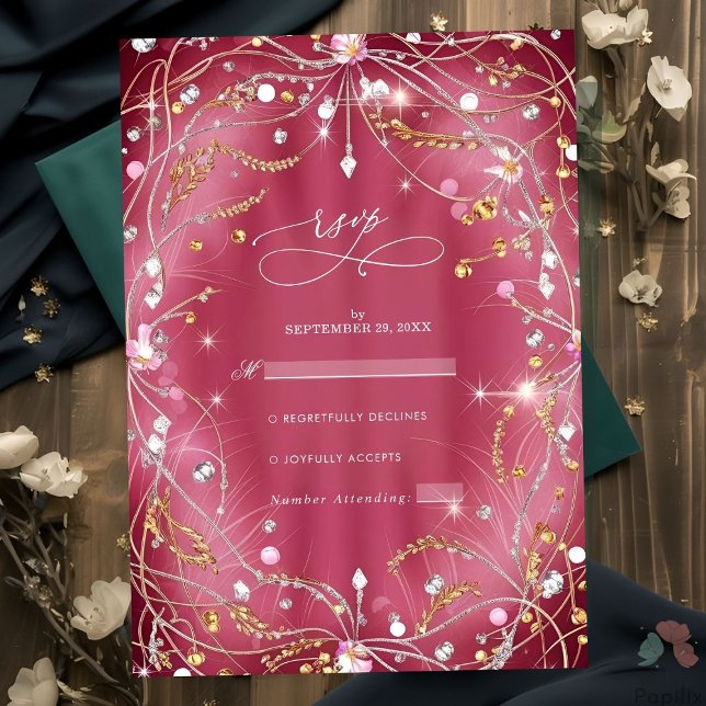 Diamonds of Love Pink Wedding RSVP Card (Creator Uploaded)
