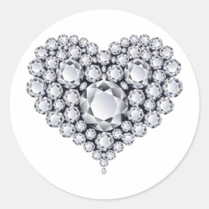 Diamonds on Black Heart Gems Classic Round Sticker