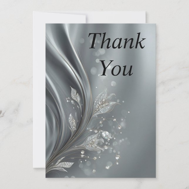 Diamonds on Silver Silk Thank You Card (Front)