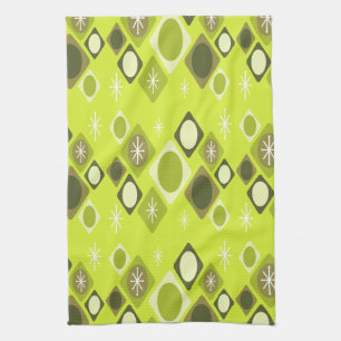 Diamonds Ovals Starbursts Chartreuse Tea Towel