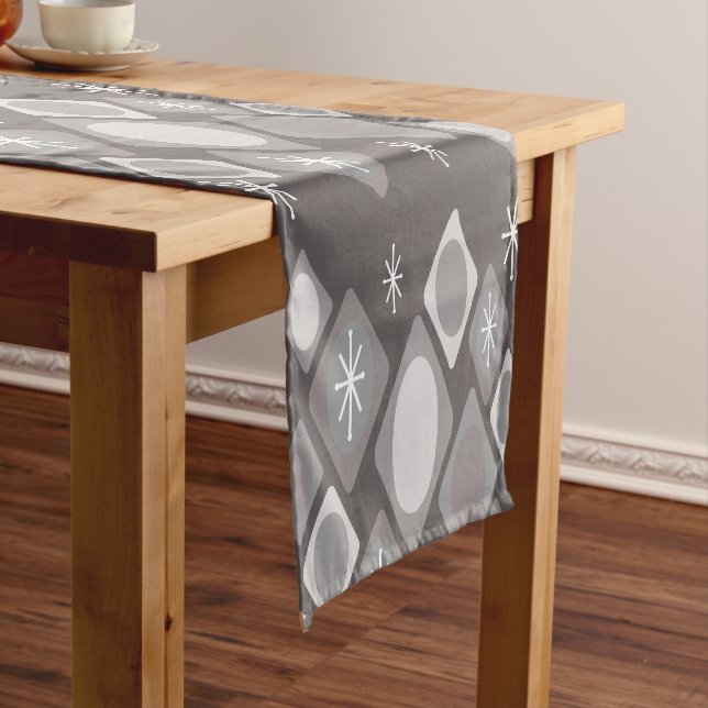 Diamonds Ovals Starbursts Dark Grey Short Table Runner (In Situ)