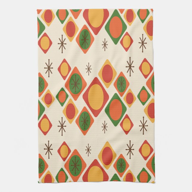 Diamonds Ovals Starbursts Multicolored Tea Towel (Vertical)