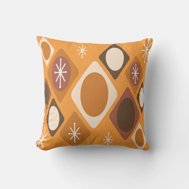 Diamonds Ovals Starbursts Orange Cushion (Front)