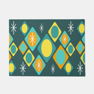 Diamonds Ovals Starbursts Teal Doormat