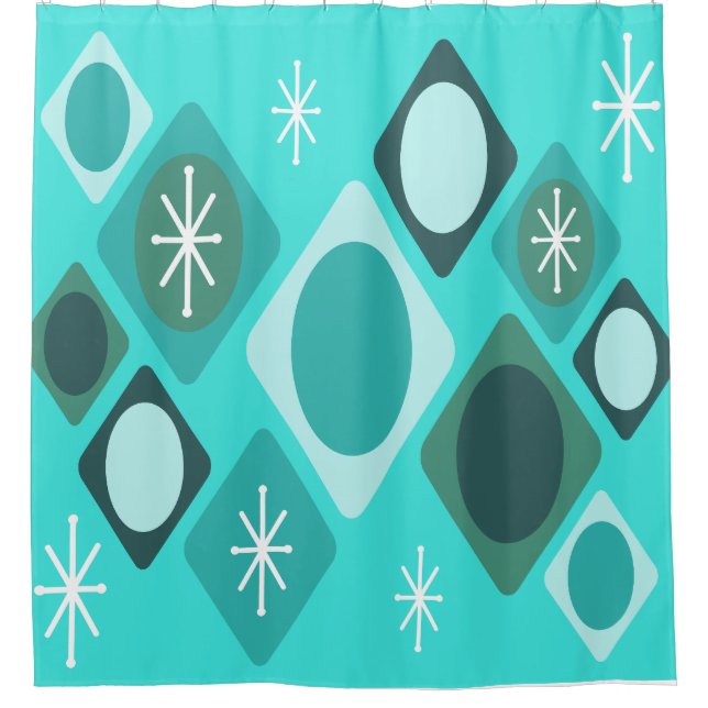 Diamonds Ovals Starbursts Turquoise Shower Curtain (Front)