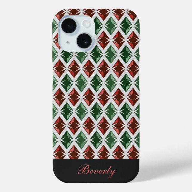 Diamonds Pattern Geometric Red Green any Name Case-Mate iPhone Case (Back)