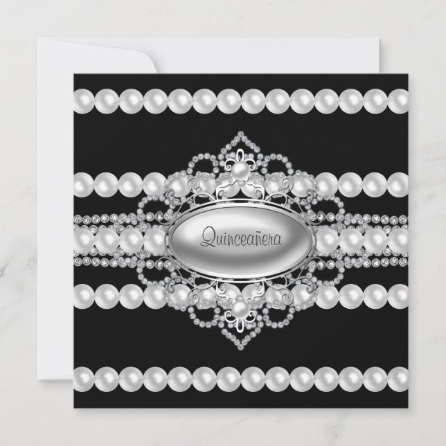 Diamonds Pearls Black Quinceanera Invitations (Front)
