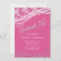 Diamonds Pearls Lace Girly Pink Elegant Sweet 16