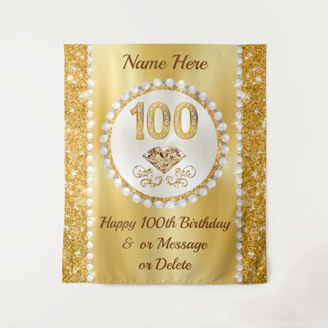 Diamonds, Pearls Large, 100th Birthday Backdrop, Tapestry (Front)