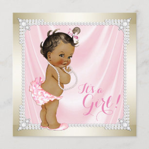 Diamonds Pearls Pink Gold Ethnic Girl Baby Shower Invitation