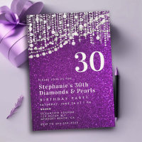 Diamonds Pearls Purple Glitter Chic 30th Birthday