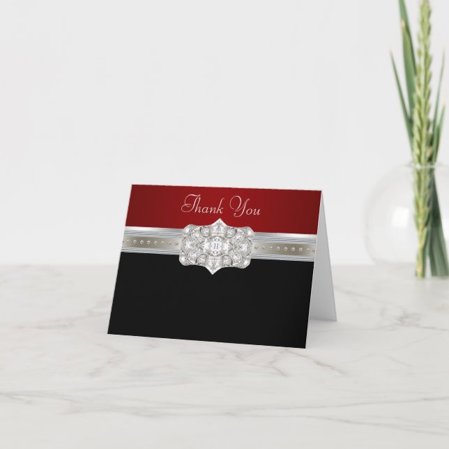 Diamonds Pearls Ruby Red Black Thank You Cards (Front)
