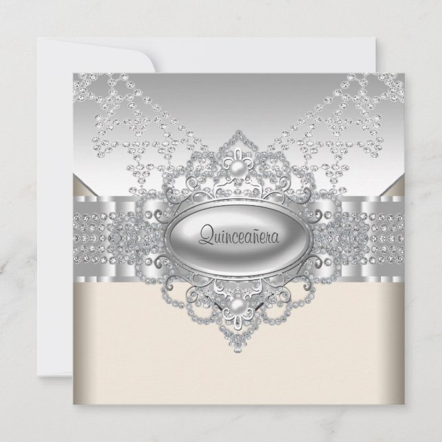 Diamonds Pearls White Quinceanera Invitations (Front)