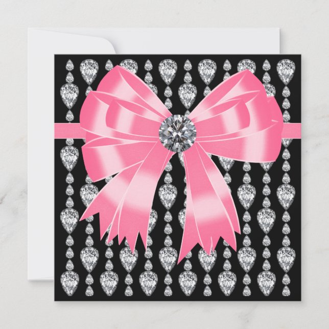 Diamonds Pink Black Party Invitation Template (Front)