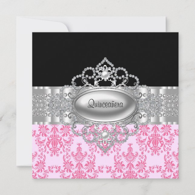 Diamonds Pink Black Quinceanera Invitations (Front)