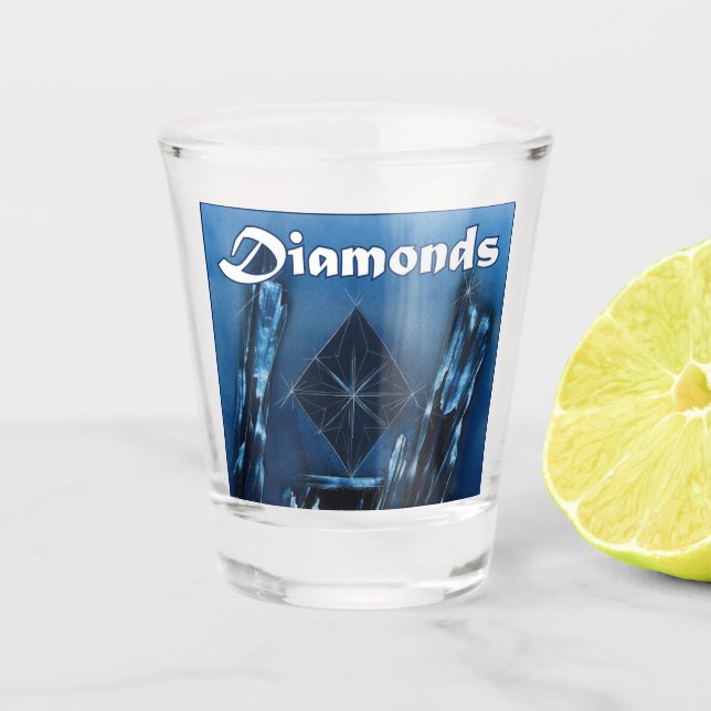 Diamonds Poker Playing Card Suit on Blue Shot Glass (Front)