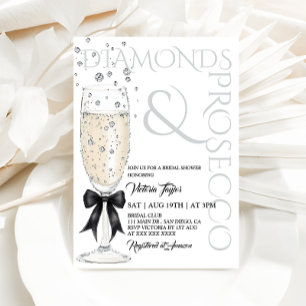 Diamonds & Prosecco Elegant Bow Bridal Shower Invitation