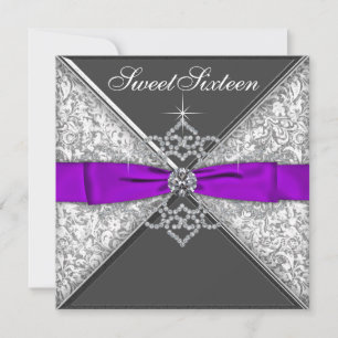 Diamonds Purple and Black Sweet 16 Birthday Party Invitation
