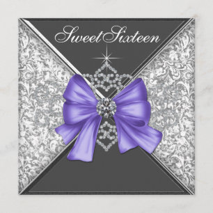 Diamonds Purple and Black Sweet 16 Birthday Party Invitation