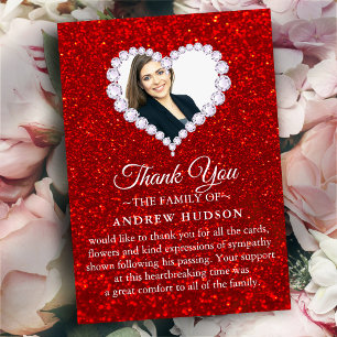Diamonds Red Funeral Photo Sympathy Thank You Card