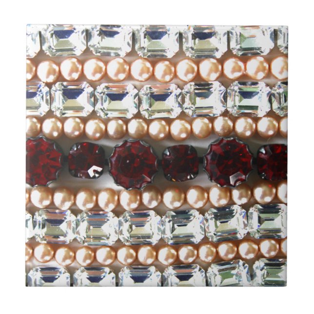 Diamonds Rhinestones pearls vintage jewellery Tile (Front)