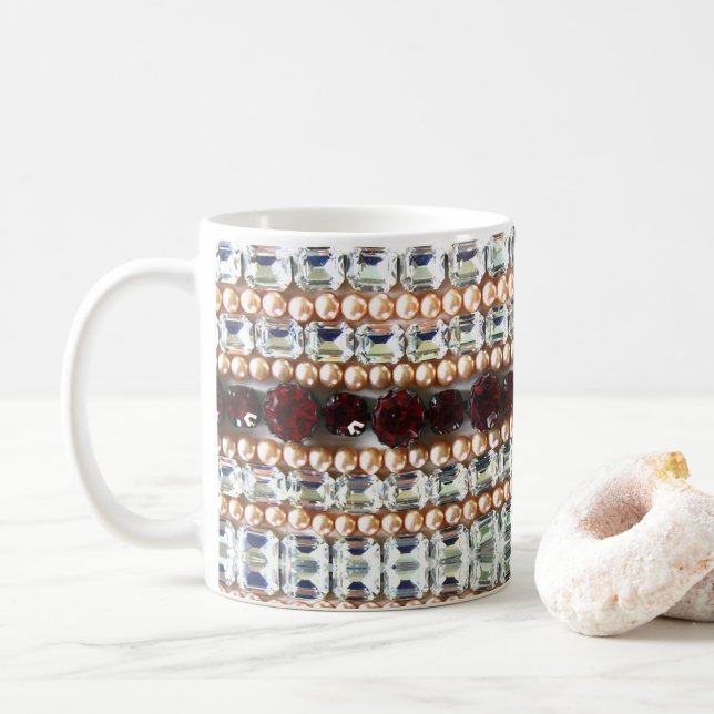 Diamonds Rhinestones rubies garnets pearls Coffee Mug (With Donut)