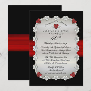 Diamonds Rubies Red 40th Wedding Anniversary Invitation