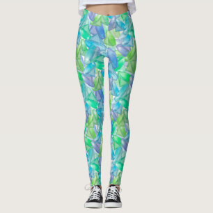 Diamonds seamless green blue violet crystals leggings