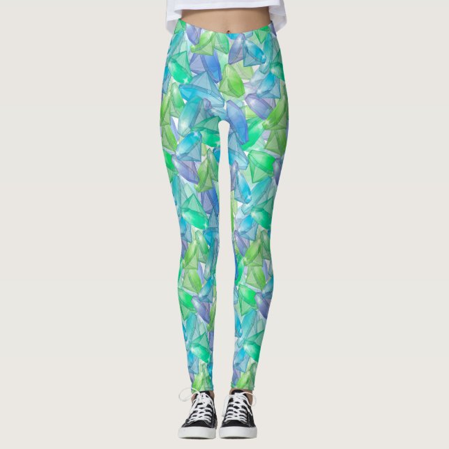 Diamonds seamless green blue violet crystals leggings (Front)