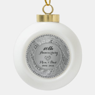 Diamonds & Silver 10th Wedding Anniversary Ceramic Ball Christmas Ornament