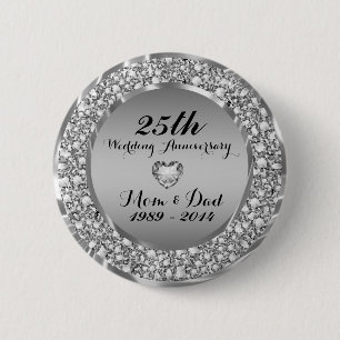 Diamonds & Silver 25th Wedding Anniversary 2 6 Cm Round Badge