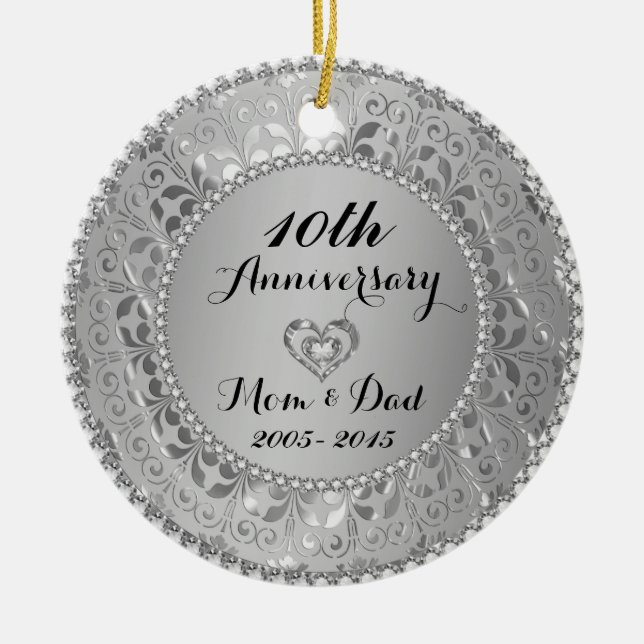 Diamonds & Silver 25th Wedding Anniversary Ceramic Tree Decoration (Front)