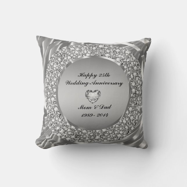 Diamonds & Silver 25th Wedding Anniversary Cushion (Front)