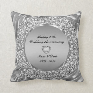 Diamonds & Silver 25th Wedding Anniversary Cushion