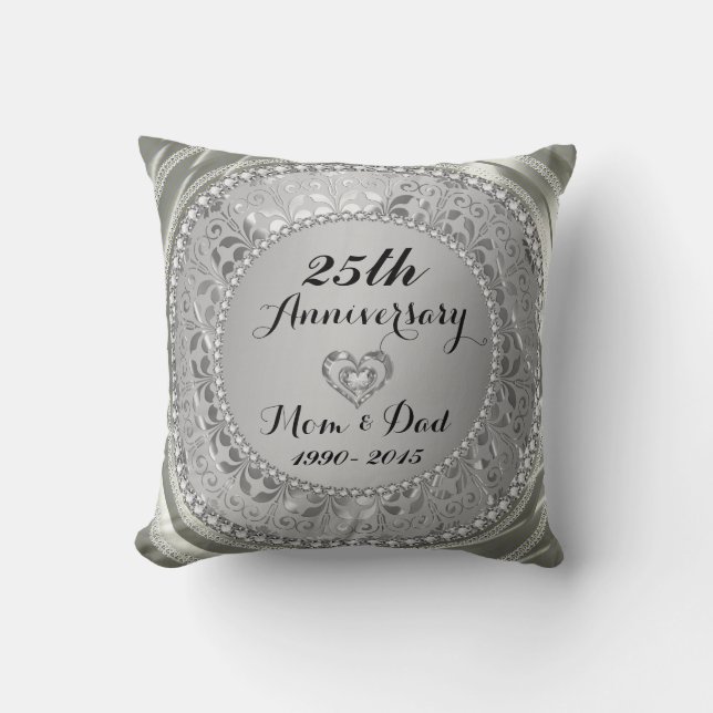 Diamonds & Silver 25th Wedding Anniversary Cushion (Front)
