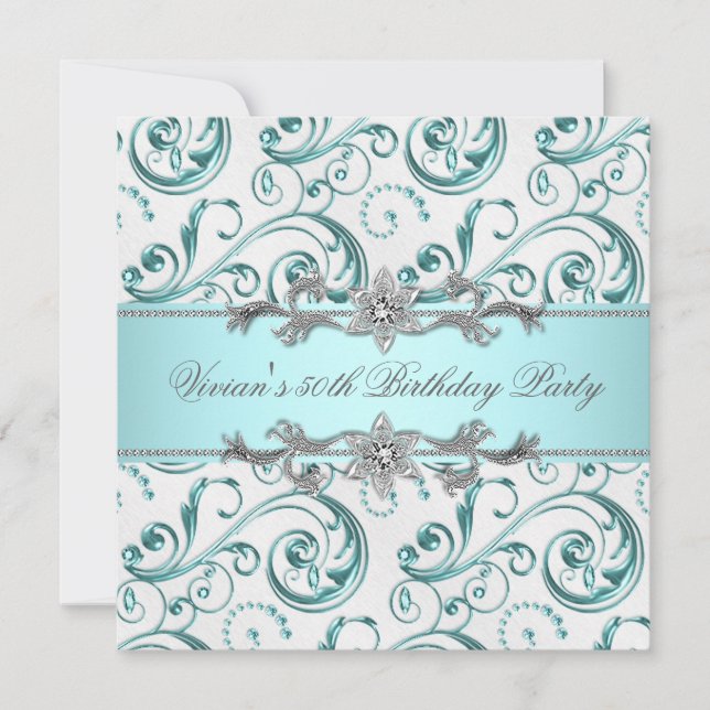 Diamonds Silver Blue All Occasion Party Invitation (Front)