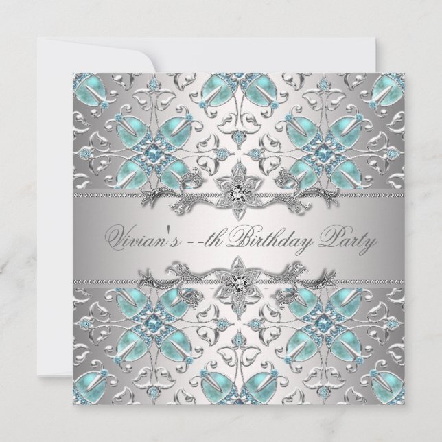 Diamonds Silver Blue All Occasion Party Invitation (Front)