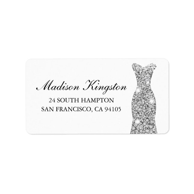 Diamonds Silver Dress Birthday Party Bridal Return Label (Front)