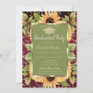 Diamonds Sunflowers Red Graduation Invitation