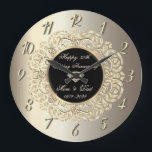 Diamonds Swirls Champagne 50th Wedding Anniversary Large Clock<br><div class="desc">Elegant gold diamonds and swirls on champagne background.</div>