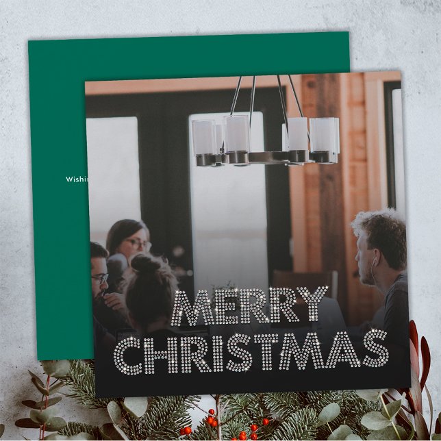 Diamonds Team Photo Merry Christmas Business Green Holiday Card (Front and Back)