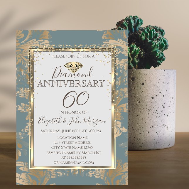 Diamonds Vintage Damask Wedding Anniversary  Invitation (Creator Uploaded)
