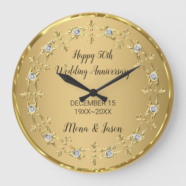 Diamonds With Gold Ornament Large Clock (Front)