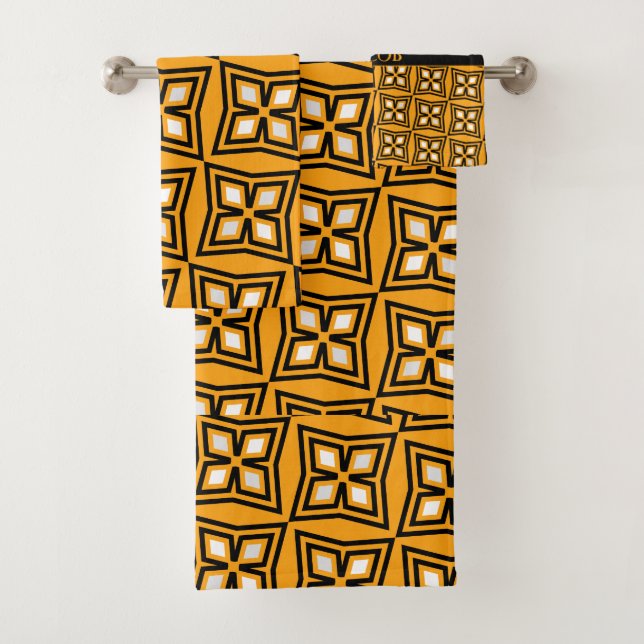Diamonds Yellow Black Minimal Pattern Bath Towel Set (Insitu)
