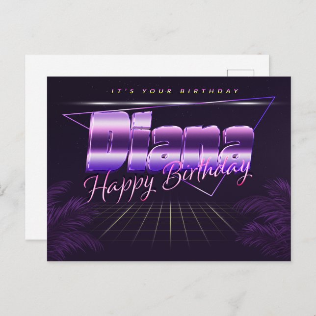 Diana Name First name purple postcard birthday (Front/Back)