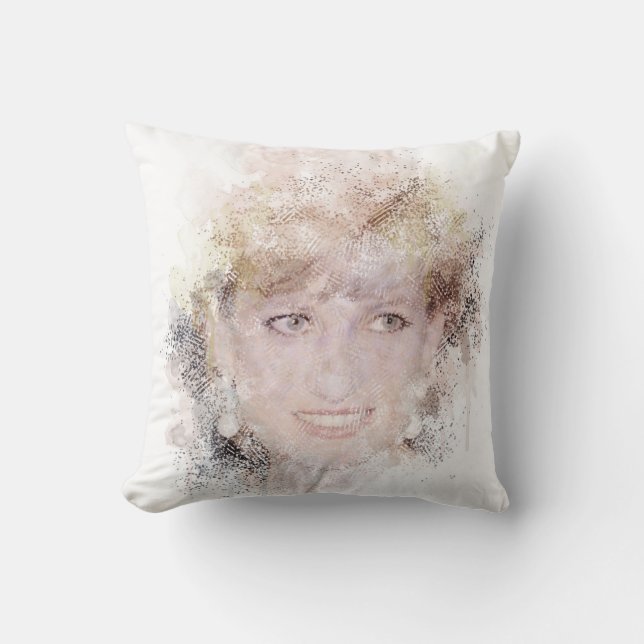 Diana The People's Princess Watercolor Portrait Cushion (Front)