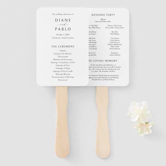 Diane Contemprary Chic Modern Wedding Program Hand Fan (Front and Back)